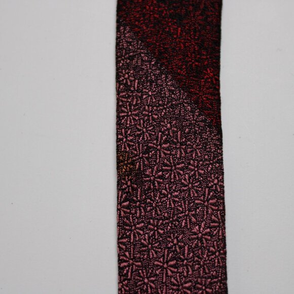 Wembley Mens Tie Red Foulard Diagonal Stripe Embroidered Vintage Classic Necktie - Picture 6 of 10